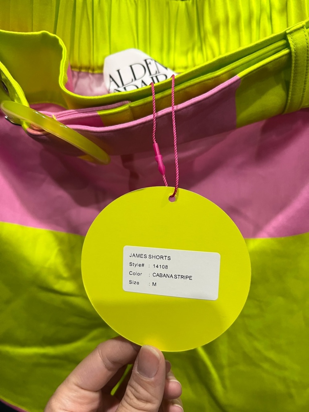 Alden Adair Neon Yellow & Pink Tie-Shoulder Peplum top with belted shorts - Picture 5 of 5